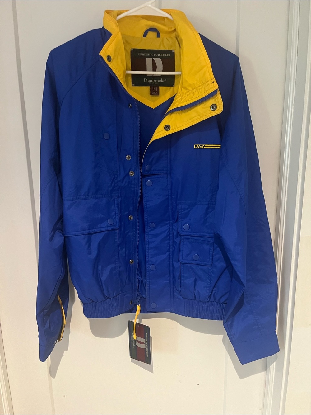 Dunbrooke 1990’s Blue Windbreaker with Yellow Collar Trim